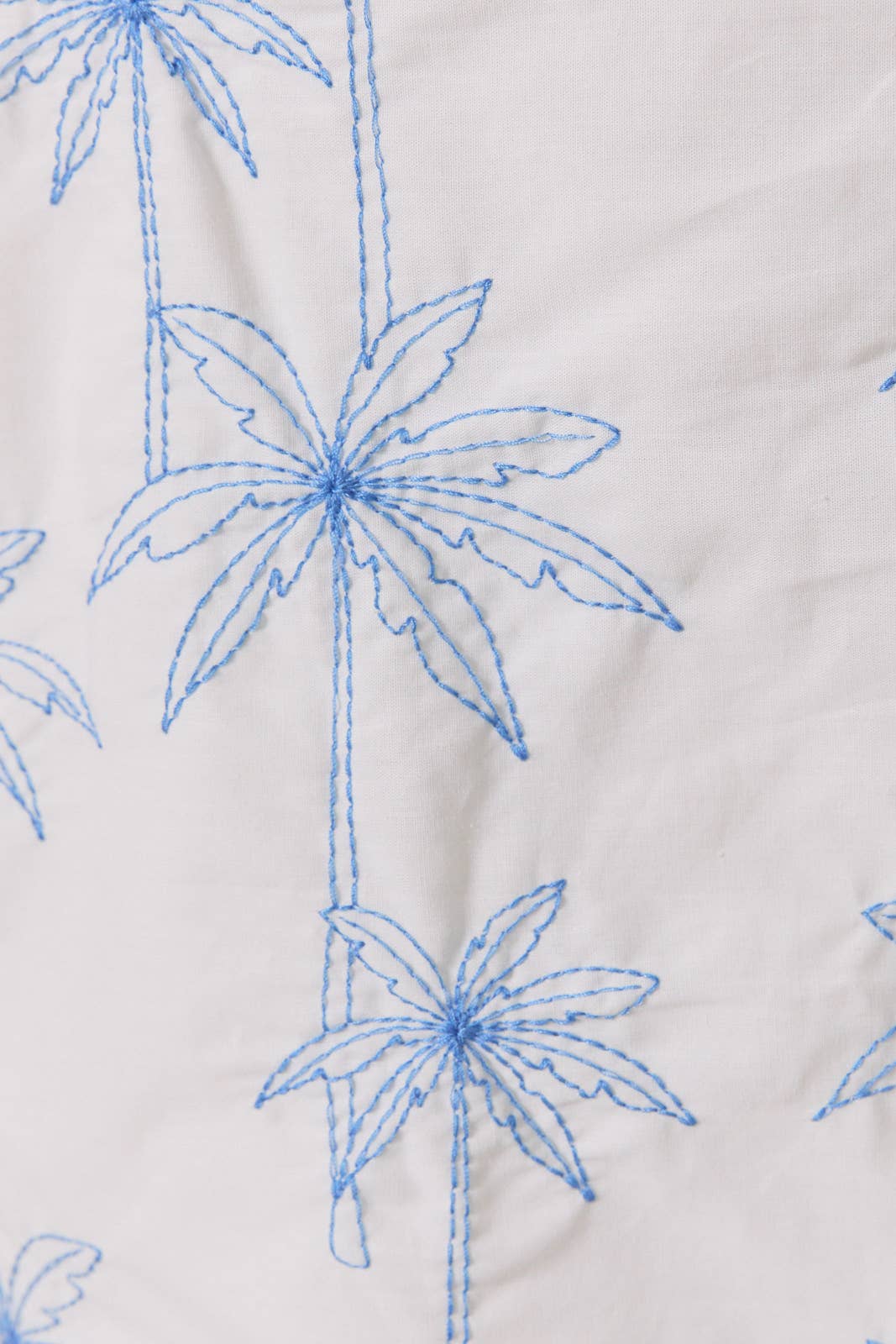 White w/ Blue Palm Trees Embroidred Detail Square Neck Top- 148026