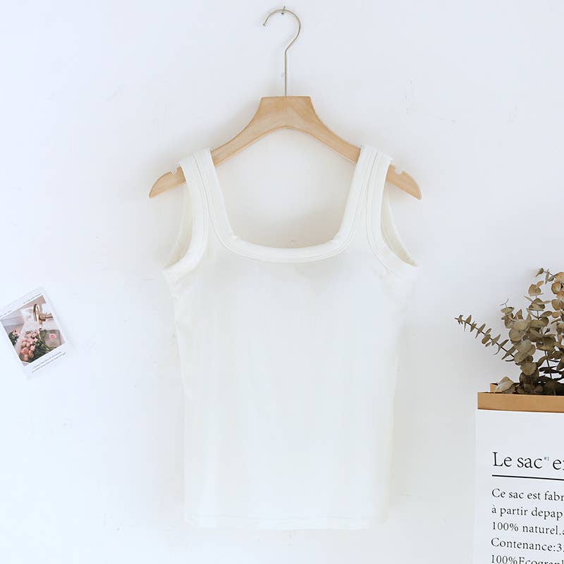 White Leisure Semi Sweetheart Neck W/ Built-In Bra Tank Top-184444