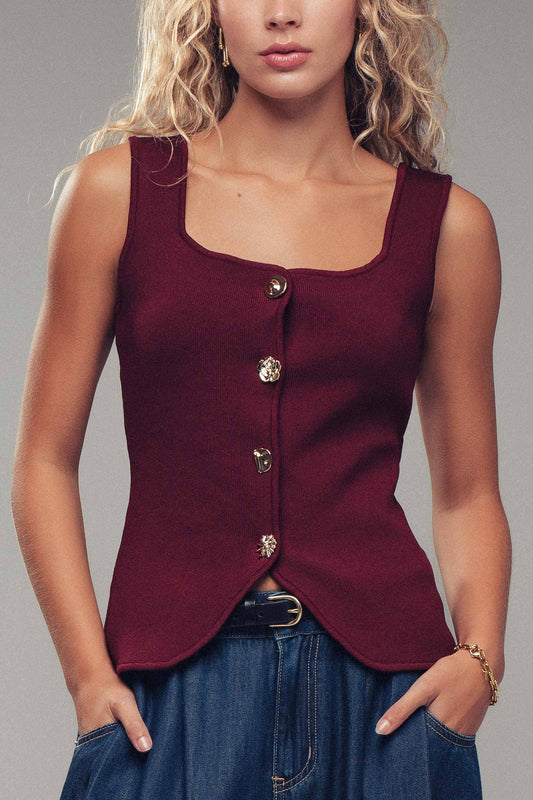 Black Mismatched Gold Button Vest - 219035