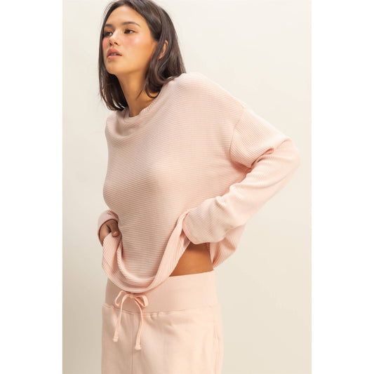 Dusty Pink Drop Shoulder Long Sleeve Knitted Top