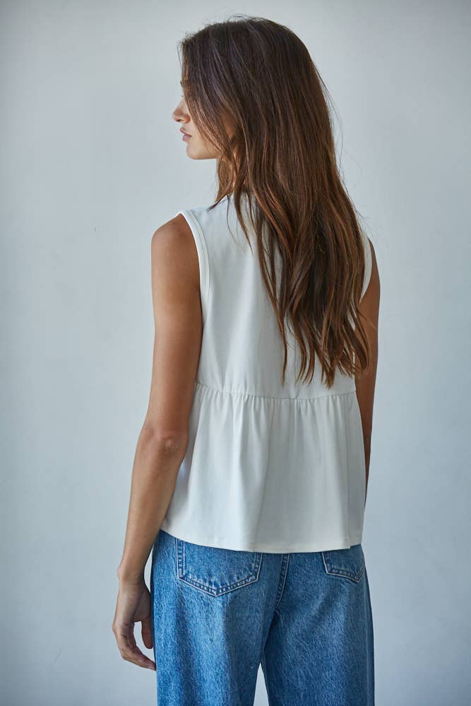 Cream Jersey Knit Sleeveless Top-149117