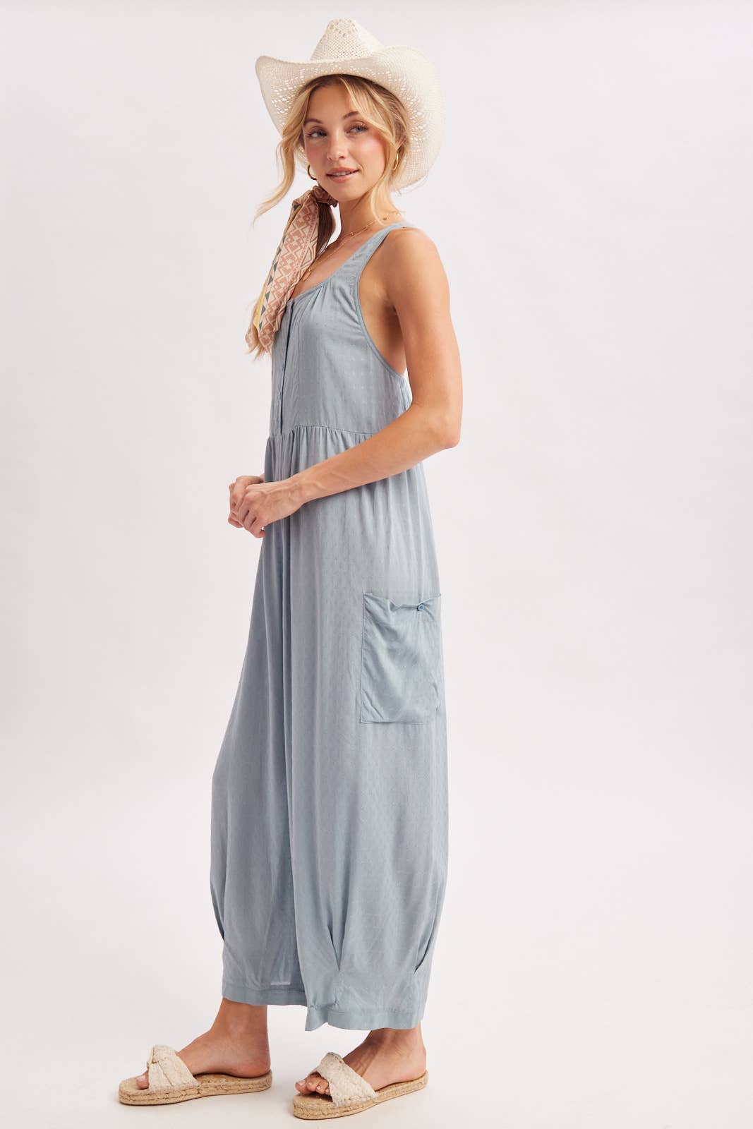 Chambray Boho Cross-Back Jumpsuit-133181