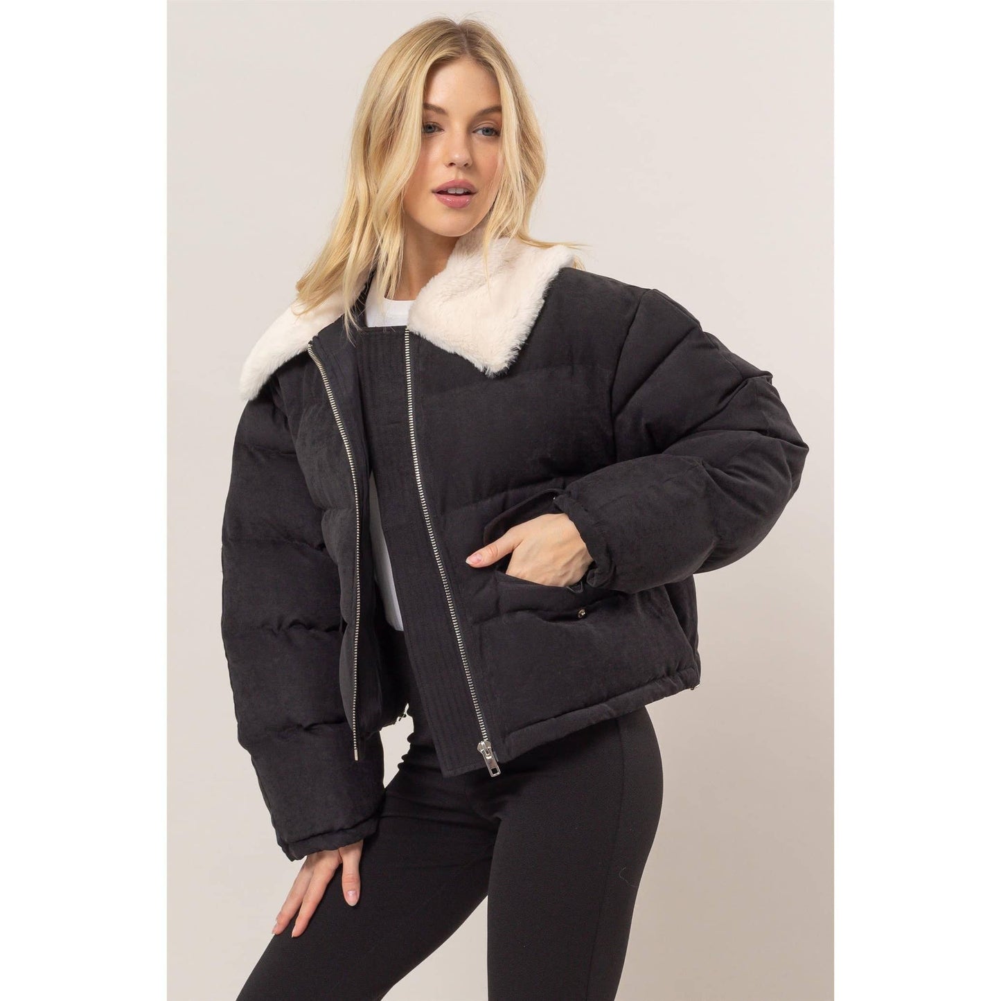 Fur Collar Black Puffer Jacket