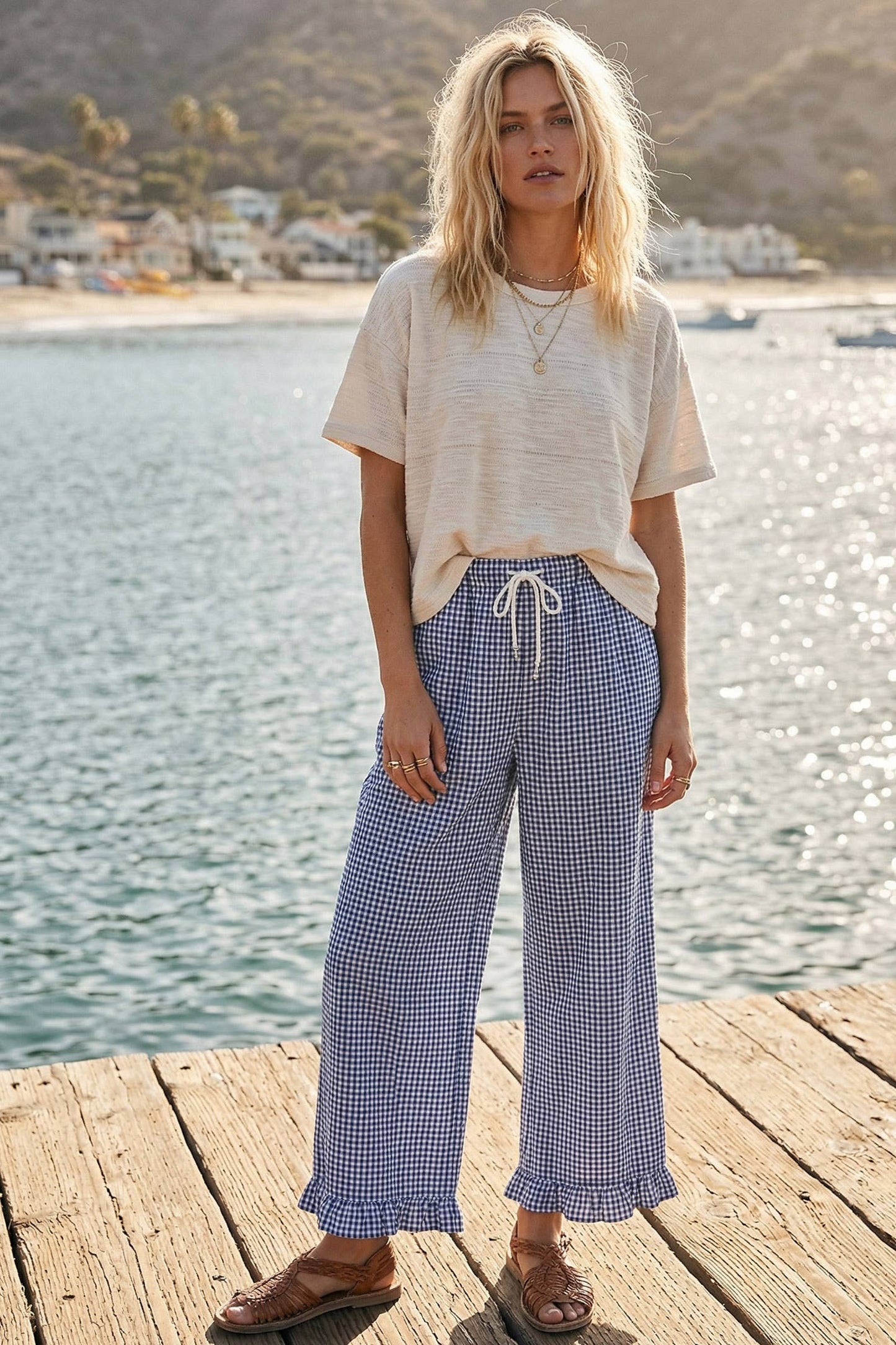 Blue Checkered Gingham Fully Lined Pants-132287