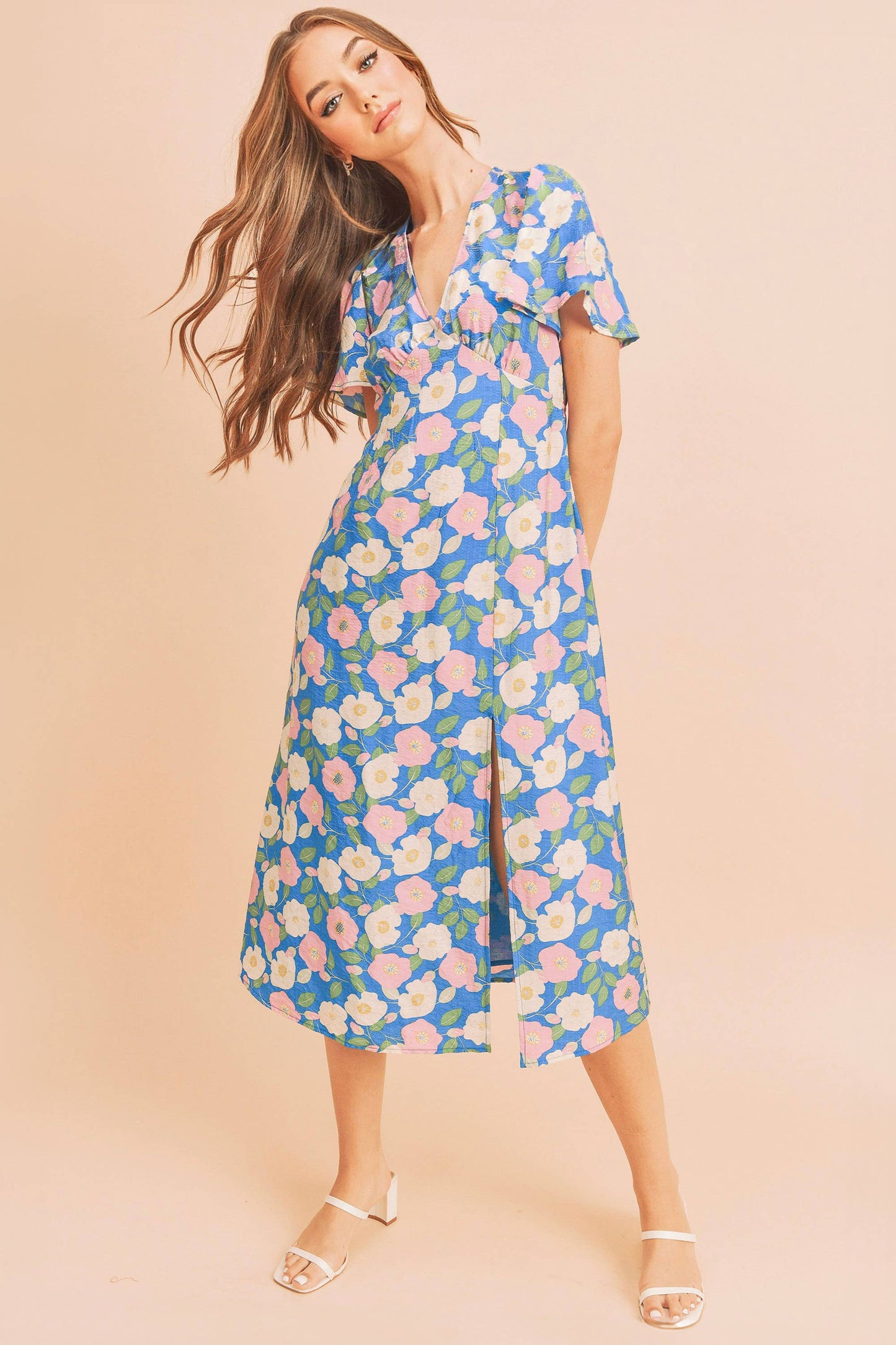Blue w/ Pink Floral Inessa Dress-124109