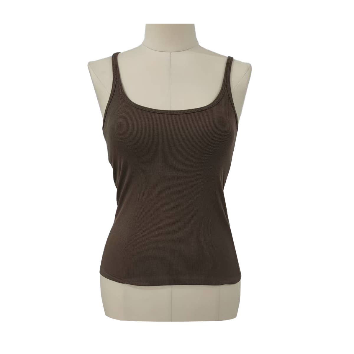 Beige athletic Spoon U-neck built-in bra rib tank top