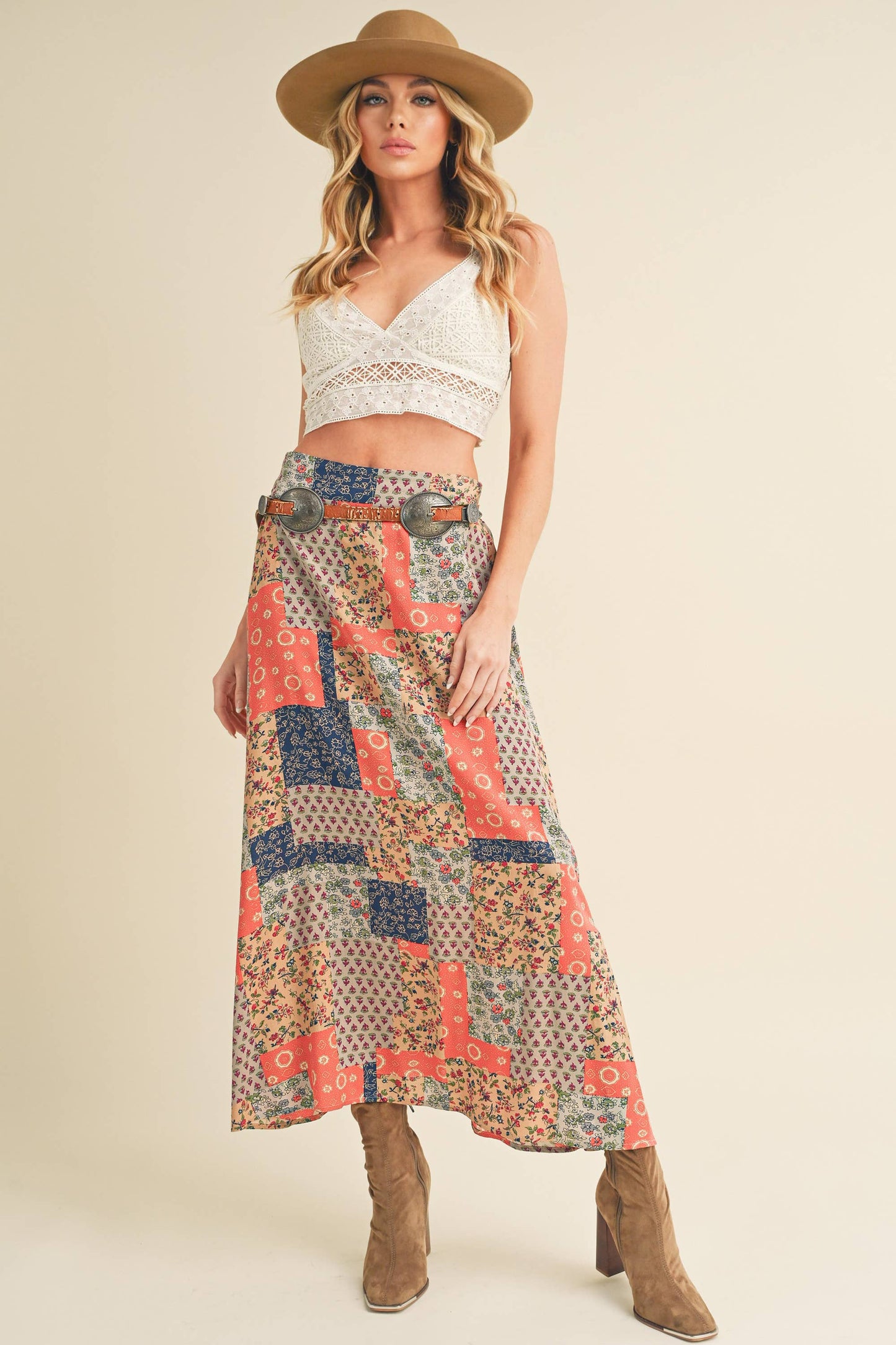 Orange and Tan Contemporary Bradyn Print Skirt-130773
