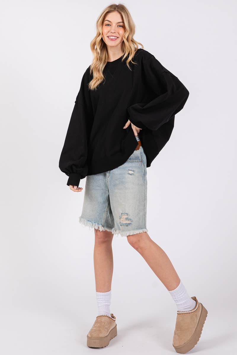 Black Washed Heart Patch Sweatshirt- 201848