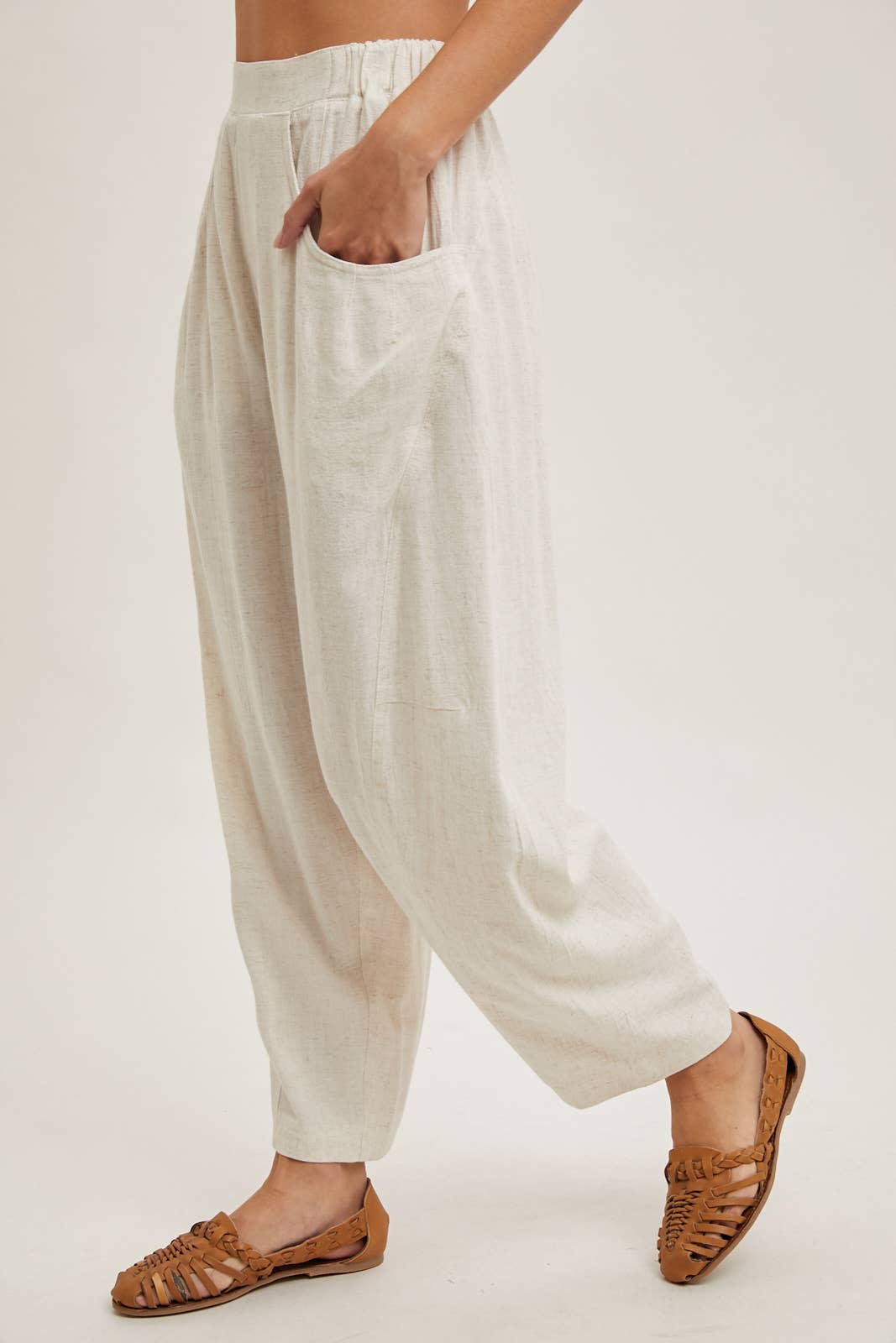 Oatmeal Relaxed Barrel Pants-132277