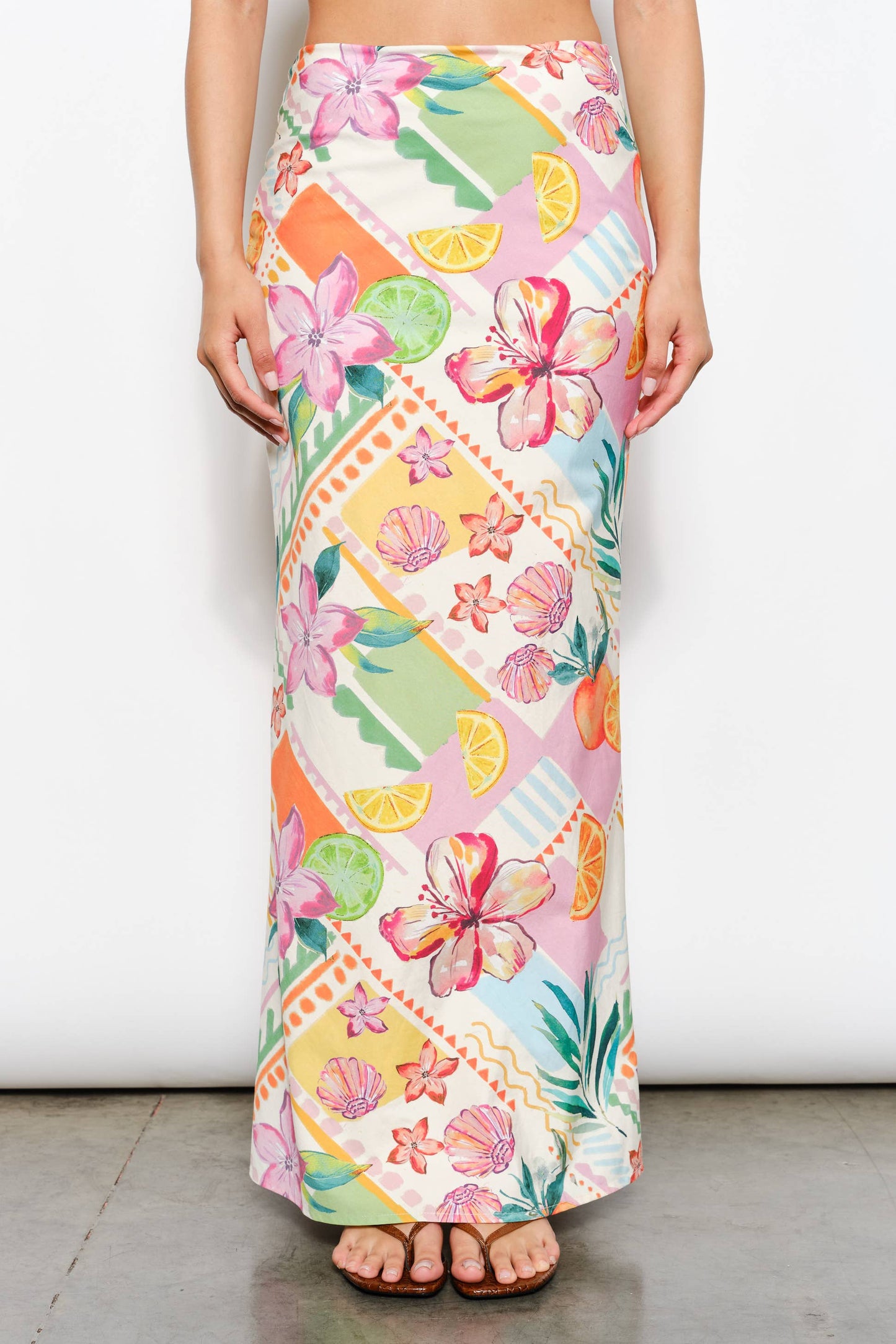 Multi Color Exclusive Tropical Print Maxi Skirt-131626