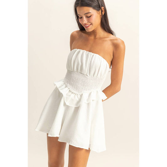 Strapless Ruffled Mini Almost- White Romper