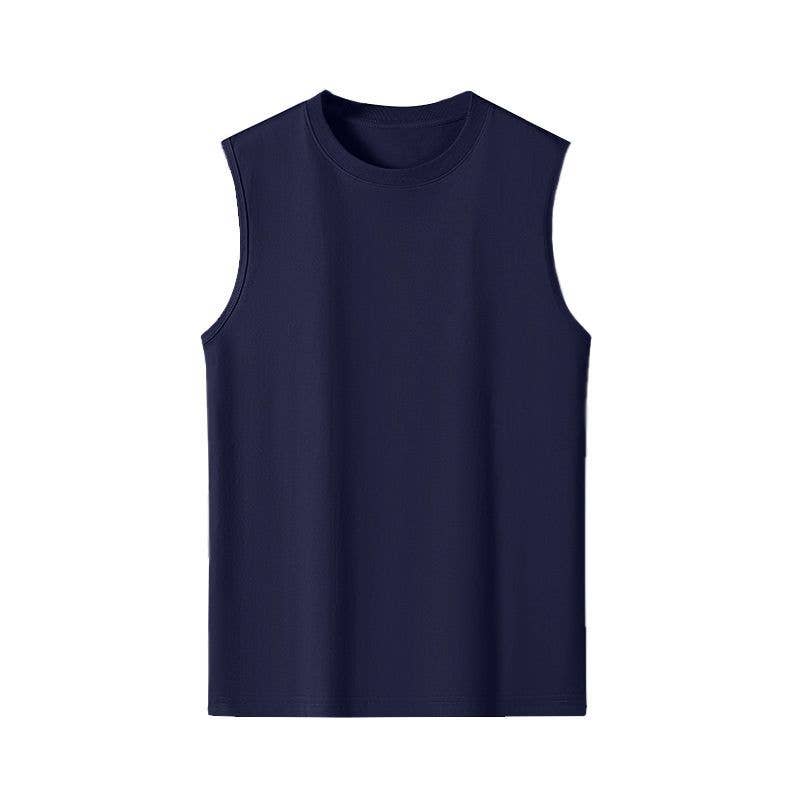 Navy or White Workout Round Neck Cotton Tee Athletic Tank Top