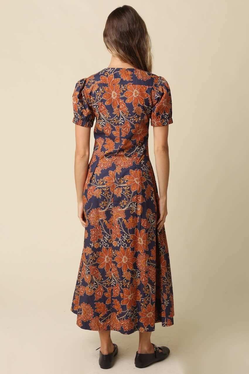 Navy w/ Rust Floral Hallie Maxi Dress-122606