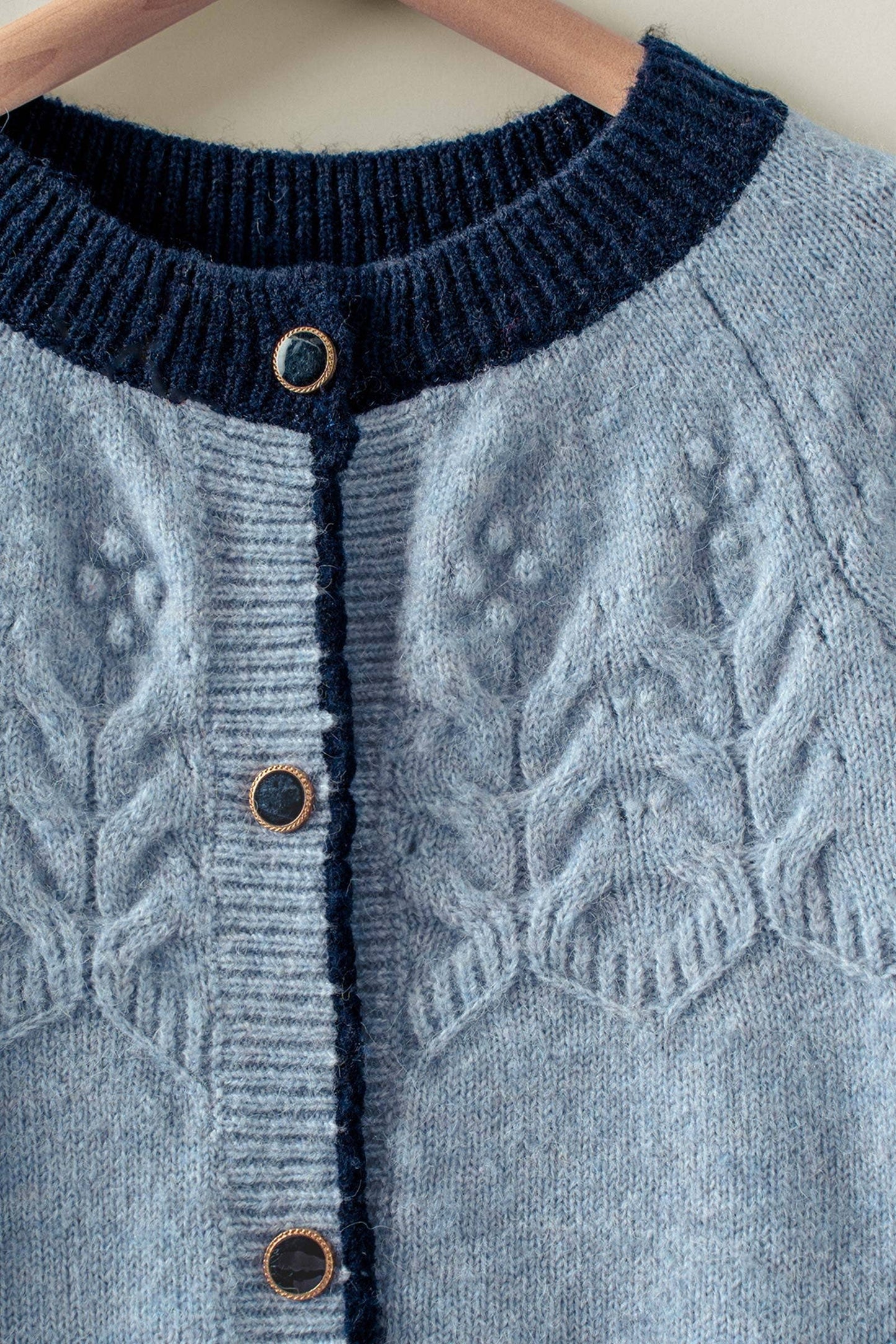 Light Blue w/ Navy Detail and Accent Buttons Cardigan Sweater