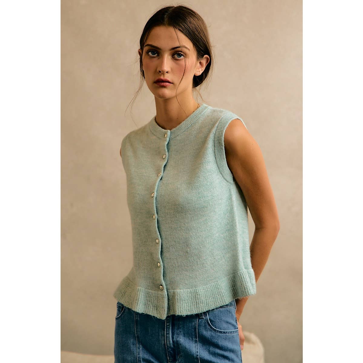 Sea Salt Blue with ruffle detail Vest - 144318