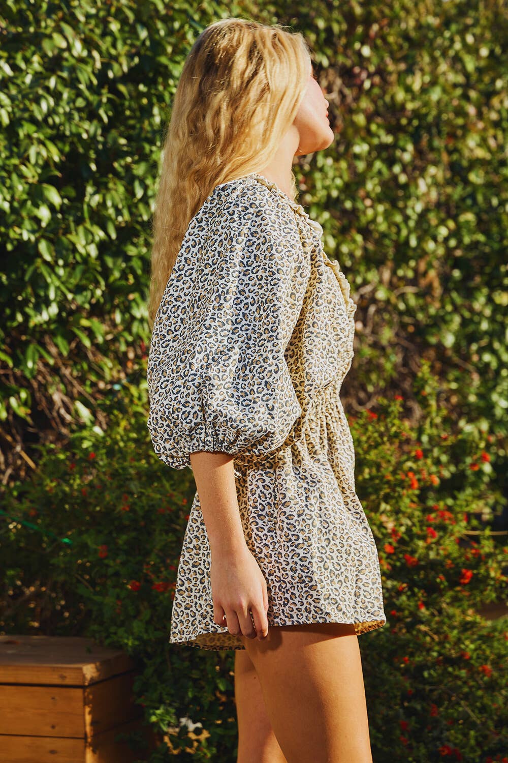 Cream Leopard Print Ruffled Romper-125268
