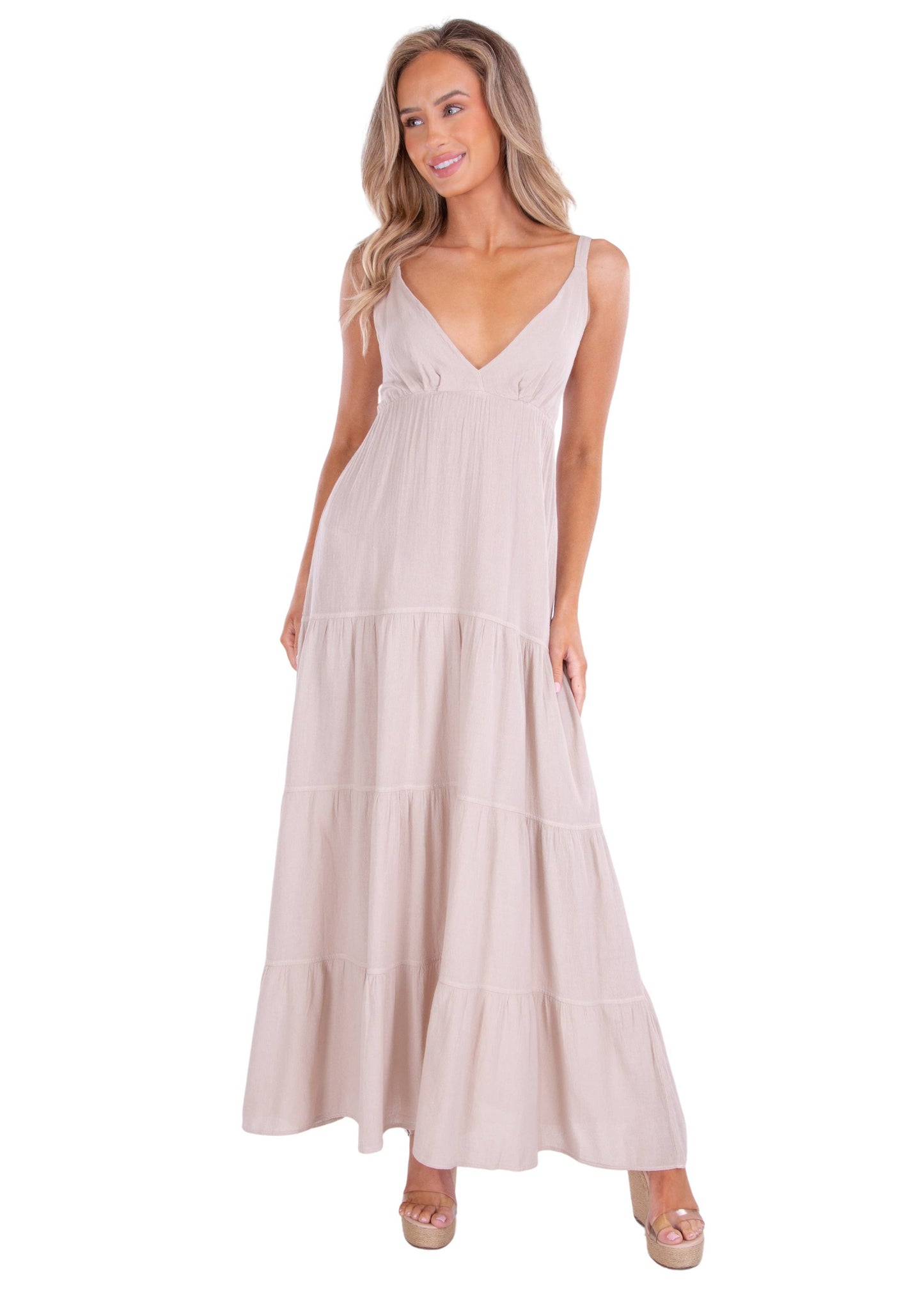 Baby Beige Flirty Cotton Maxi Dress