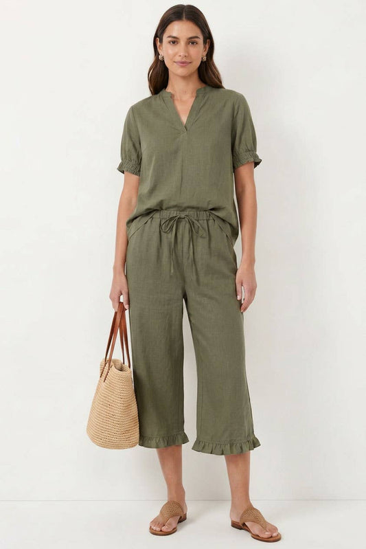 Light Olive Ruffle Detail Capri Pant - 139925
