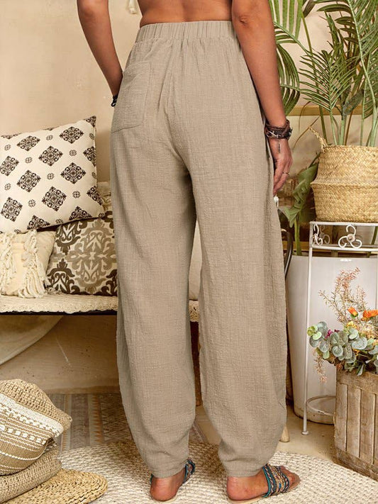 Sky Blue Leisure Cotton Blend Drawstring Harlan Pants