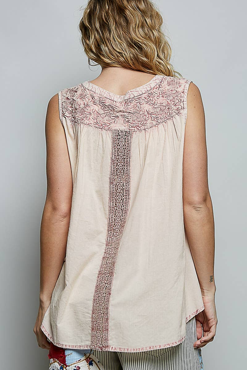 Blush Sleeveless Crochet Woven Blouse Top-141769