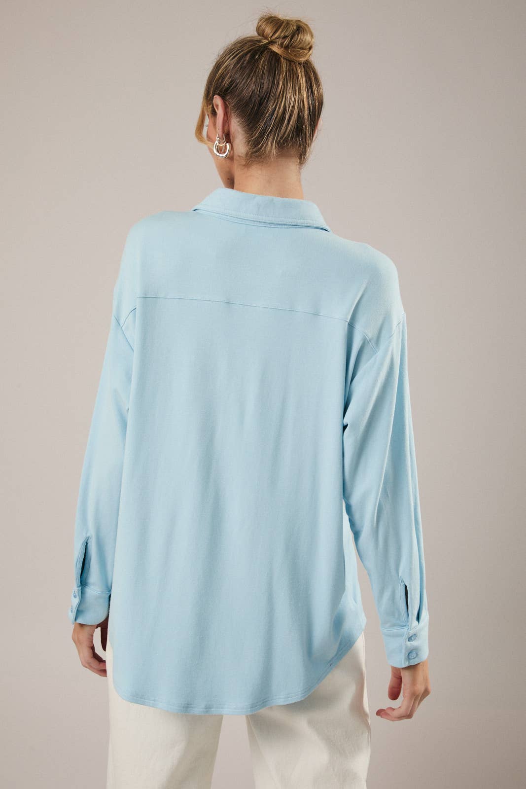 Baby Blue Jersey Button Down Shirt - 142077