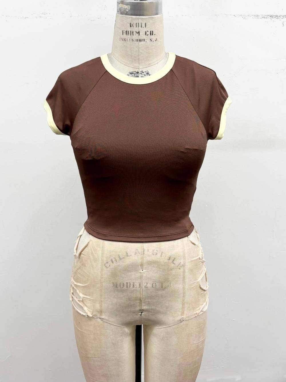 Brown w/ Yellow Contrast Trim Crop Tee-145583