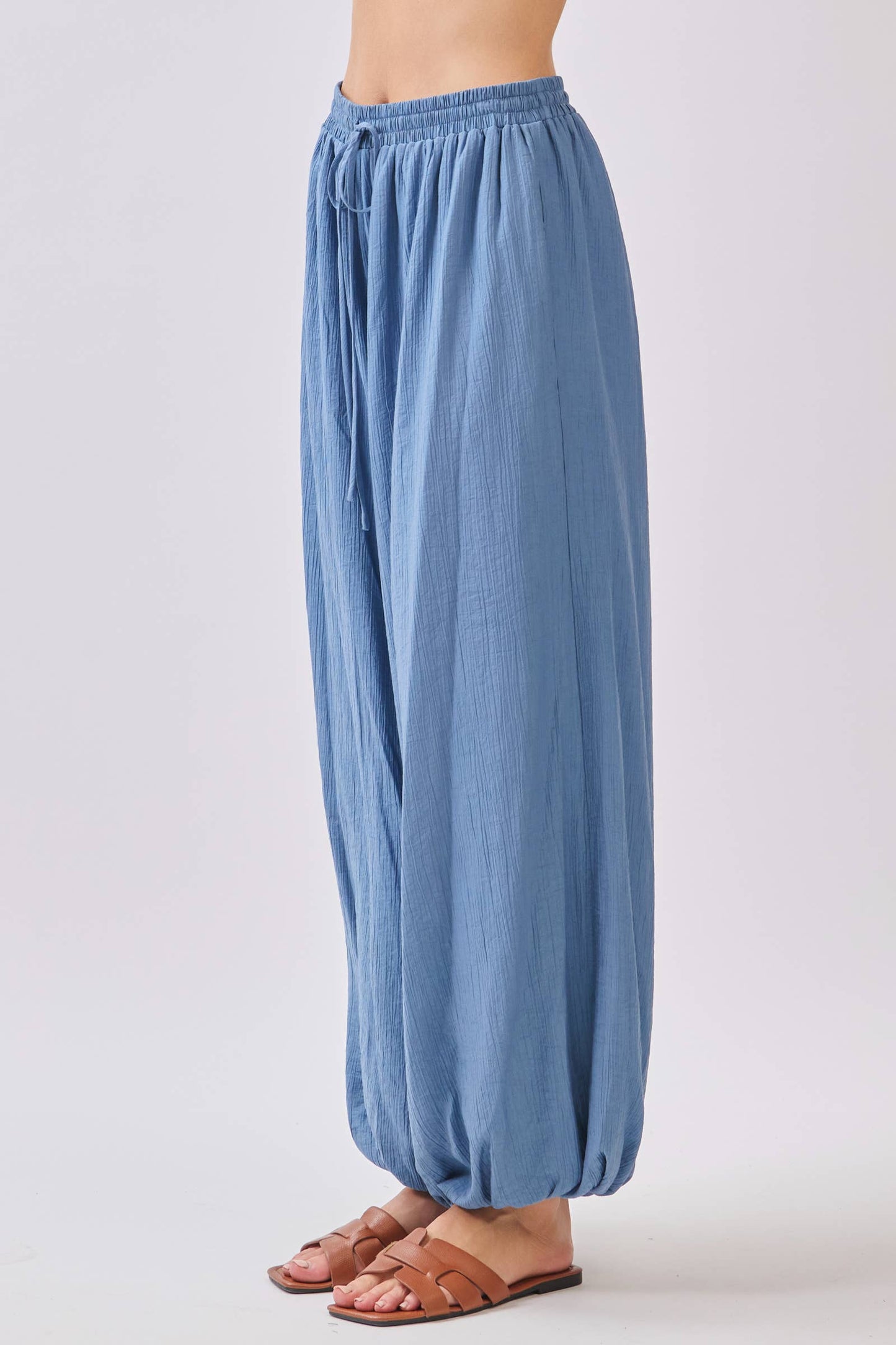 Slate Blue Flowy Gathered Wide Leg Pants