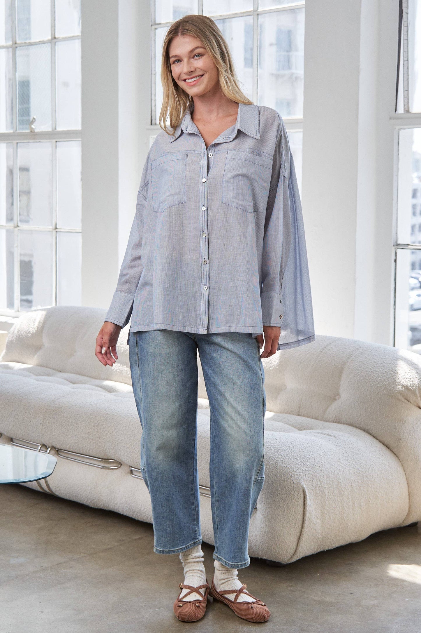 Blue Mira Oversized Button-Up Shirt- 141117