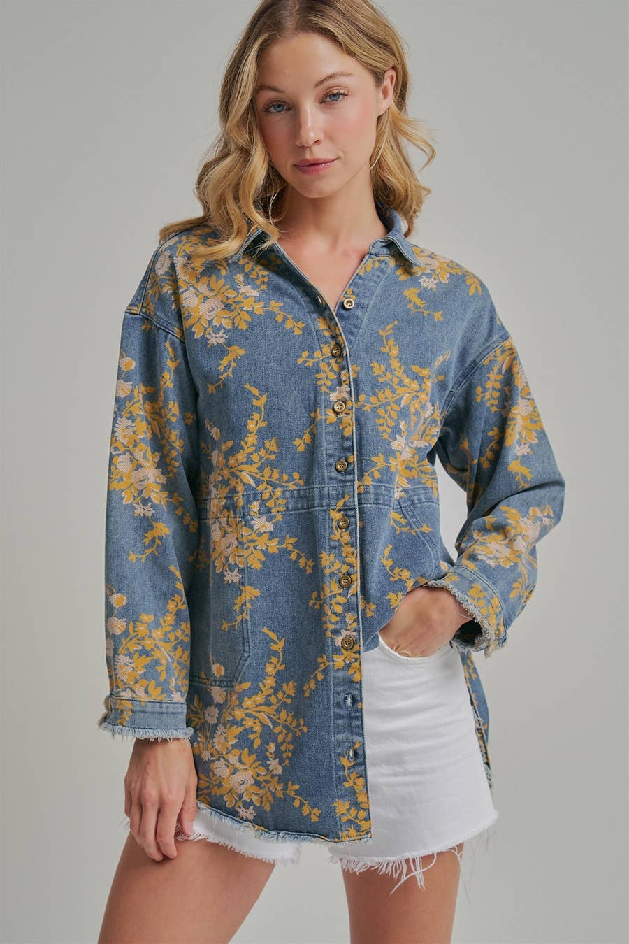 Floral Denim Relaxed Fit Shirt - 141596