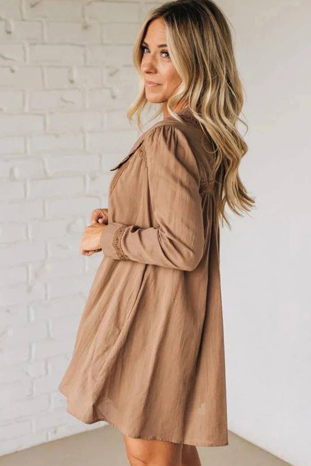 Mocha Peter Pan Collar Mini Shirt Dress- 126126