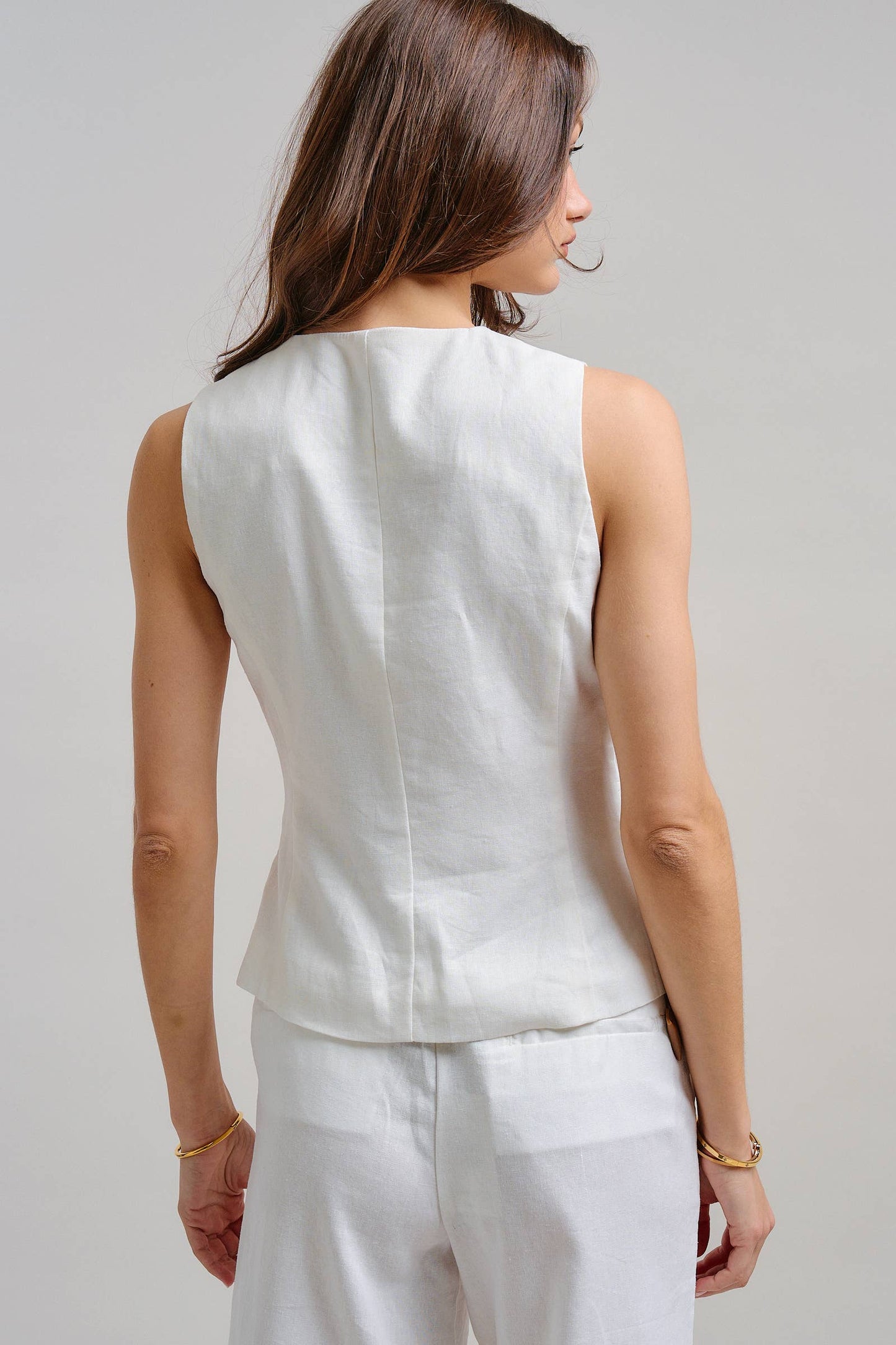 Natural Tailored Linen Blend Waistcoat Vest-141377