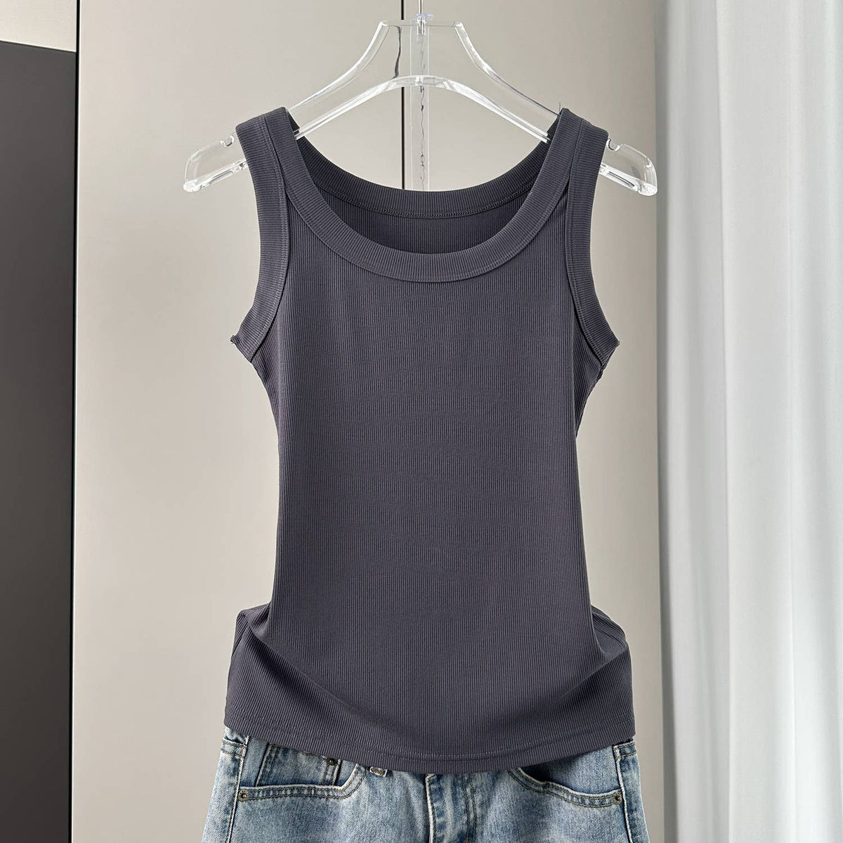Variety of Colors Everyday outfit round neck rib fitted tank top -183398