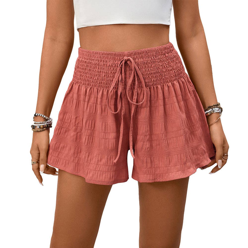 Terra Cotta/ Khaki High Waist Ruffle Flair Shorts- 115029