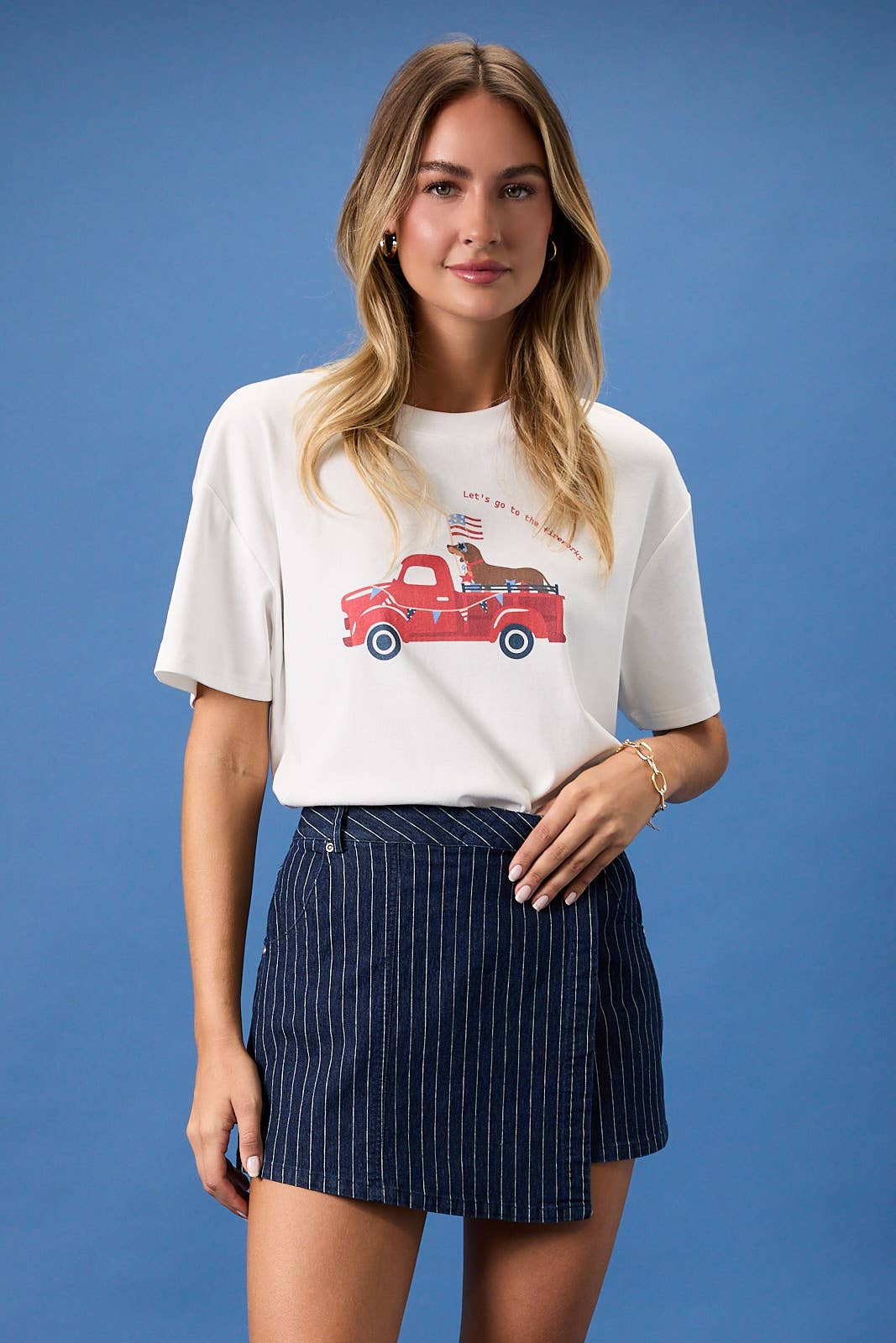 White USA Dog Car Graphic Print Tee-142111