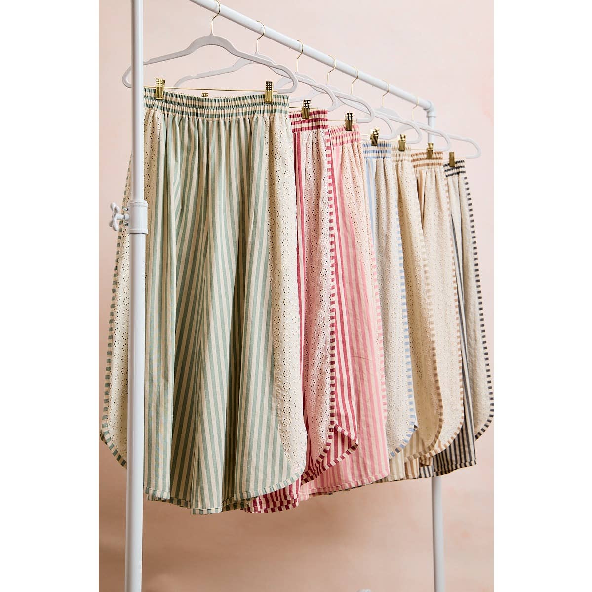 Black and White Stripe and Eyelet Side Wide Leg Pants-131889