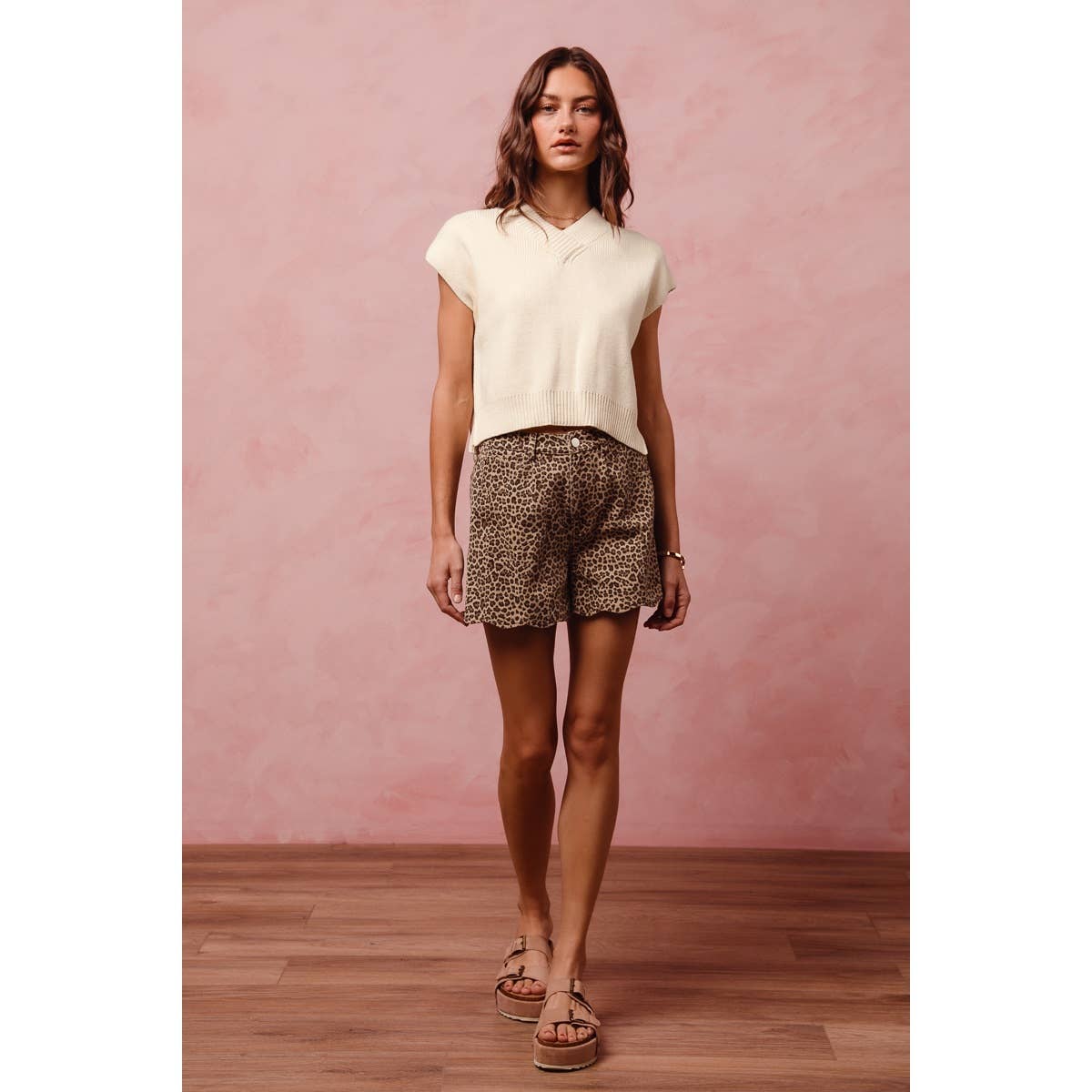 Cheetah Twill Shorts w/Scallop Hem - 111190