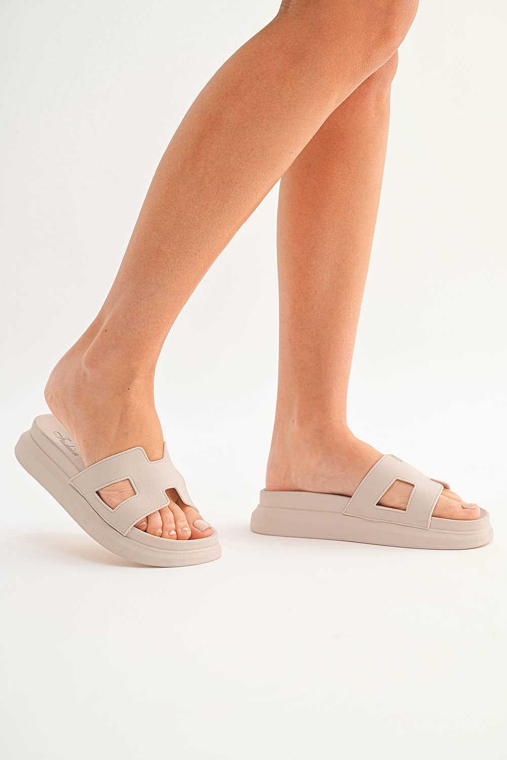 Beige Cutout Design Open Toe Platform Sandles-BH0237