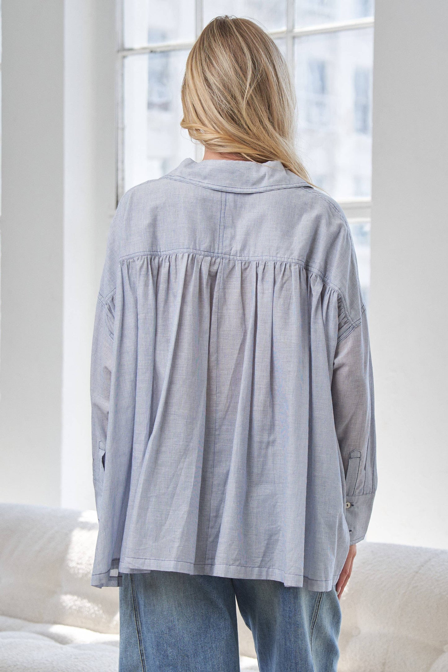 Blue Mira Oversized Button-Up Shirt- 141117