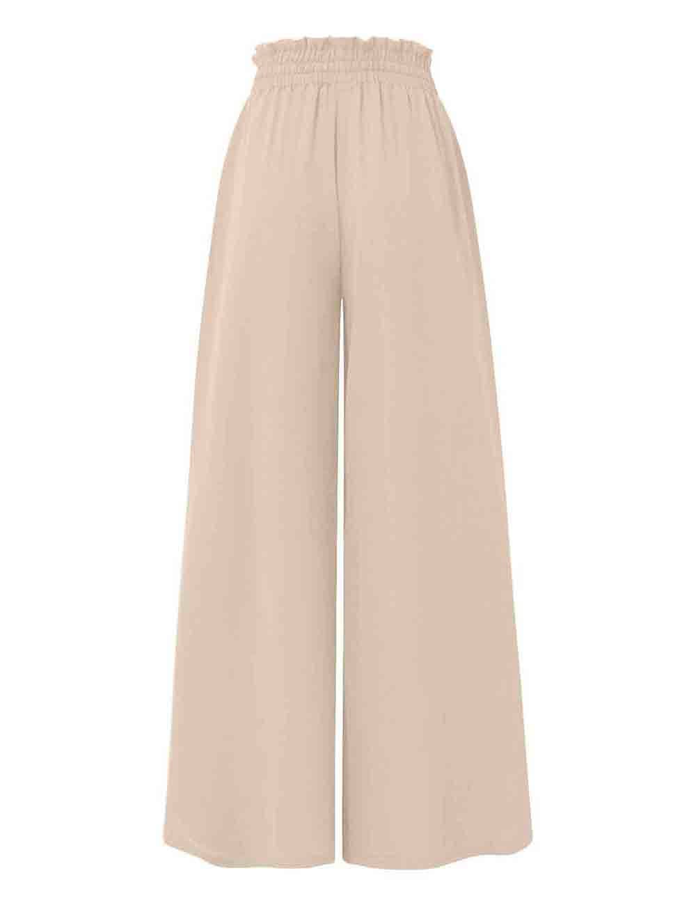 White Elastic Waist Wide Leg Pants-135240