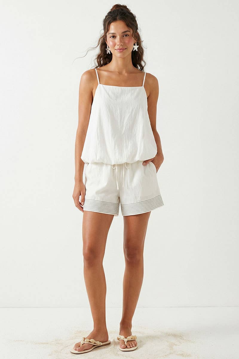 Cream w/ Dark Detailed Stitching Lined Shorts - 119877