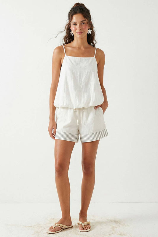 Cream w/ Dark Detailed Stitching Lined Shorts - 119877