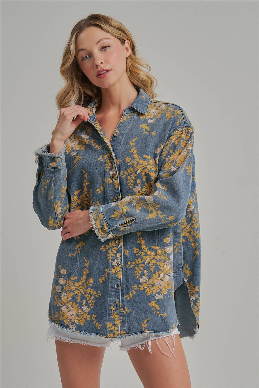Floral Denim Relaxed Fit Shirt - 141596