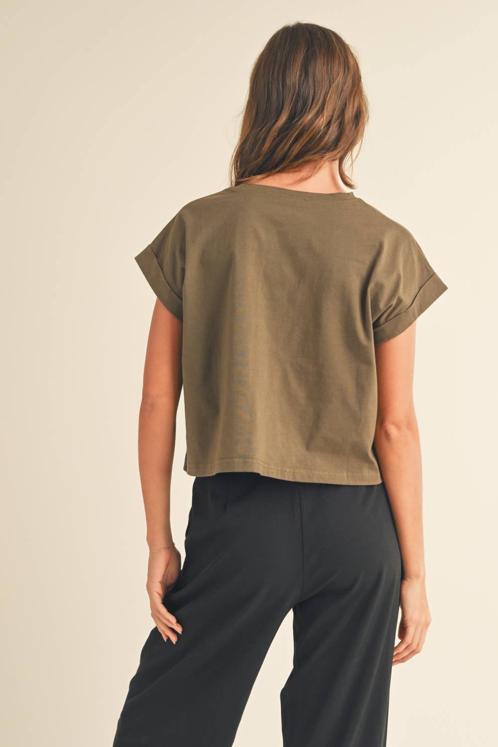 Olive Cuffed Short Sleeve Shirt-142263