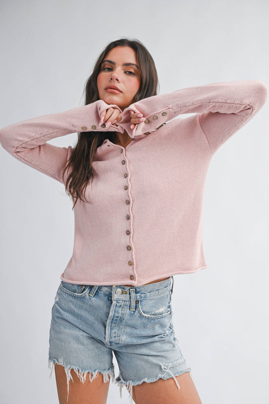 Soft Pink Button Front Knit Cardigan-152211