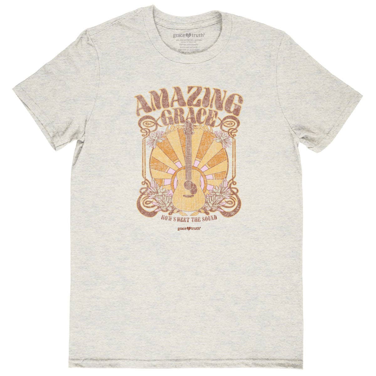 Oatmeal Heather 'Amazing Grace Guitar' Womens T-Shirt-104399