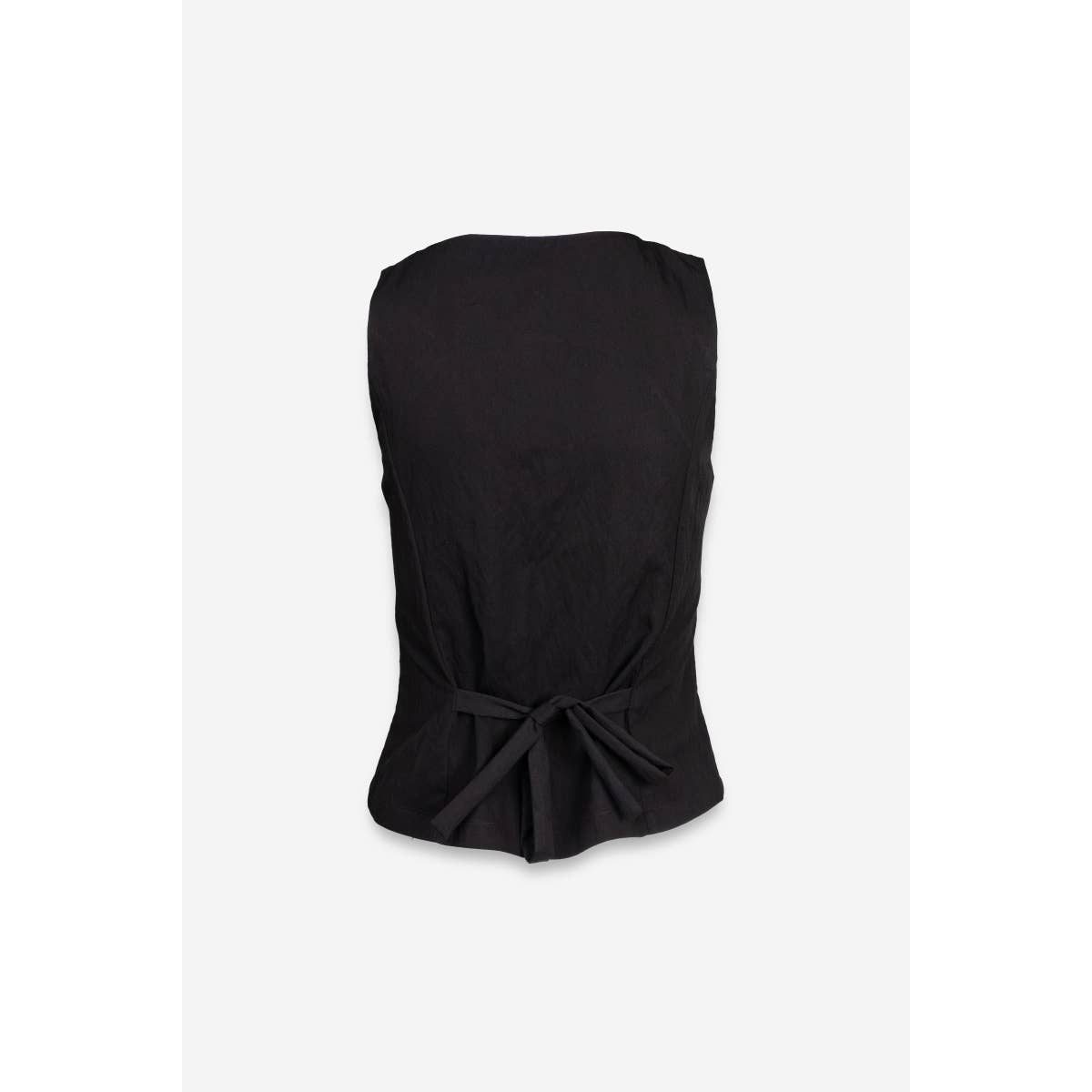 Black Sleeveless Woven Vest With Back Tie-145073