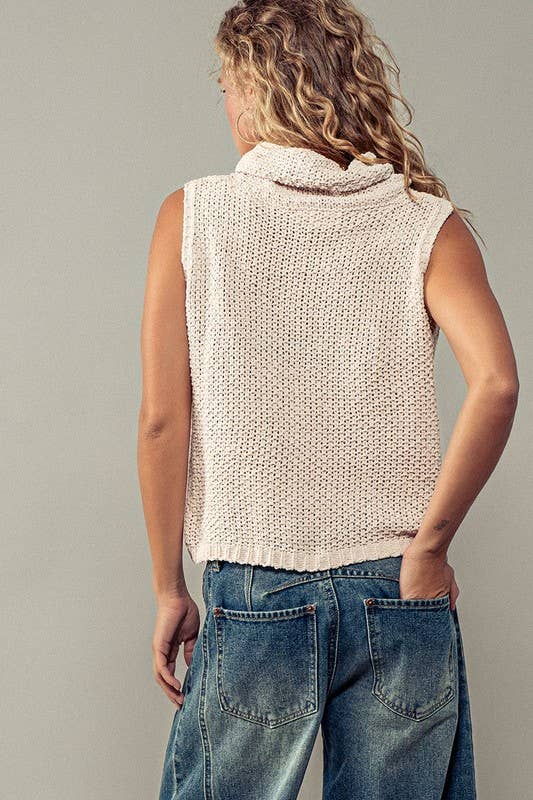 Apricot Crochet Cowl Neck Top