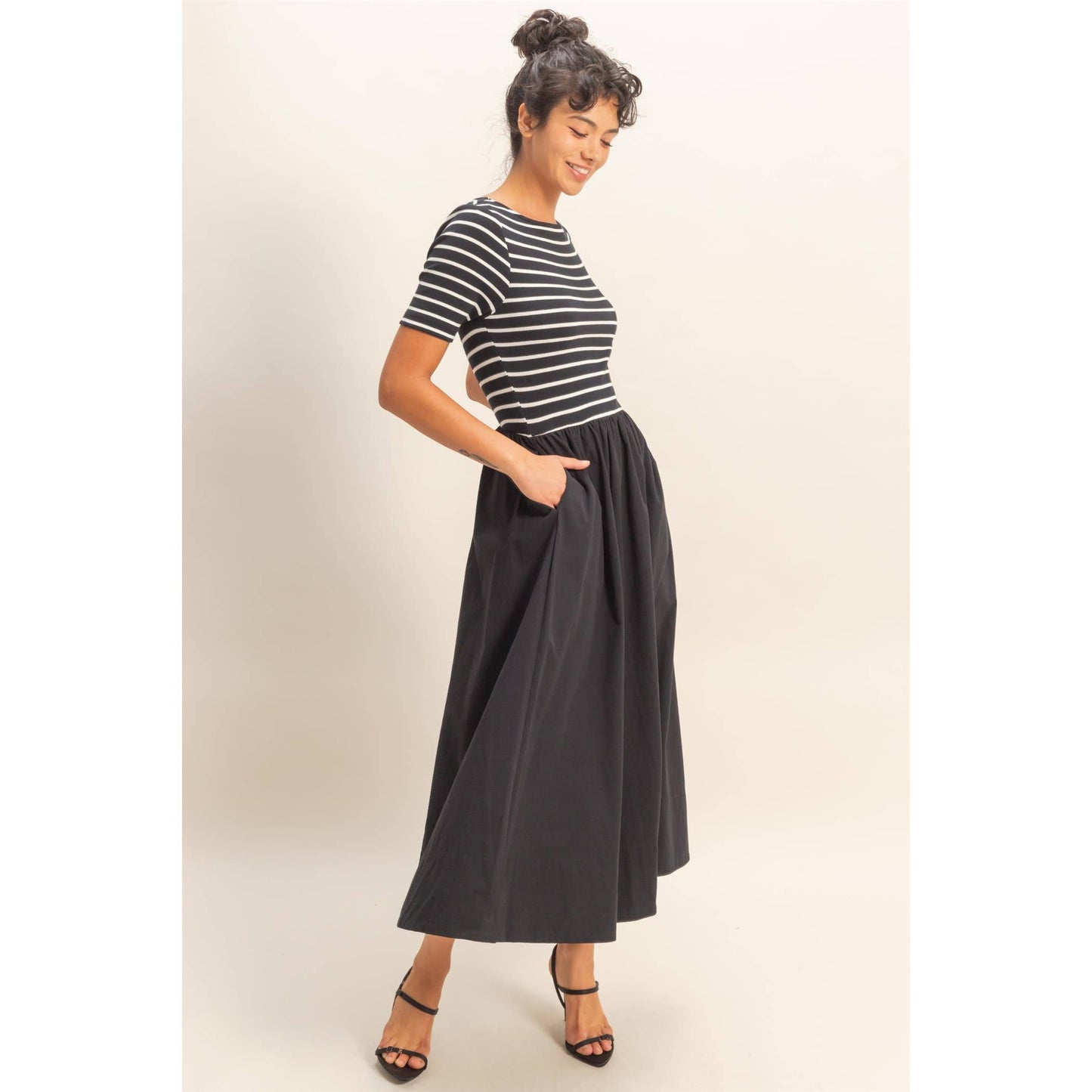 Black Striped Midi Dress- 122608
