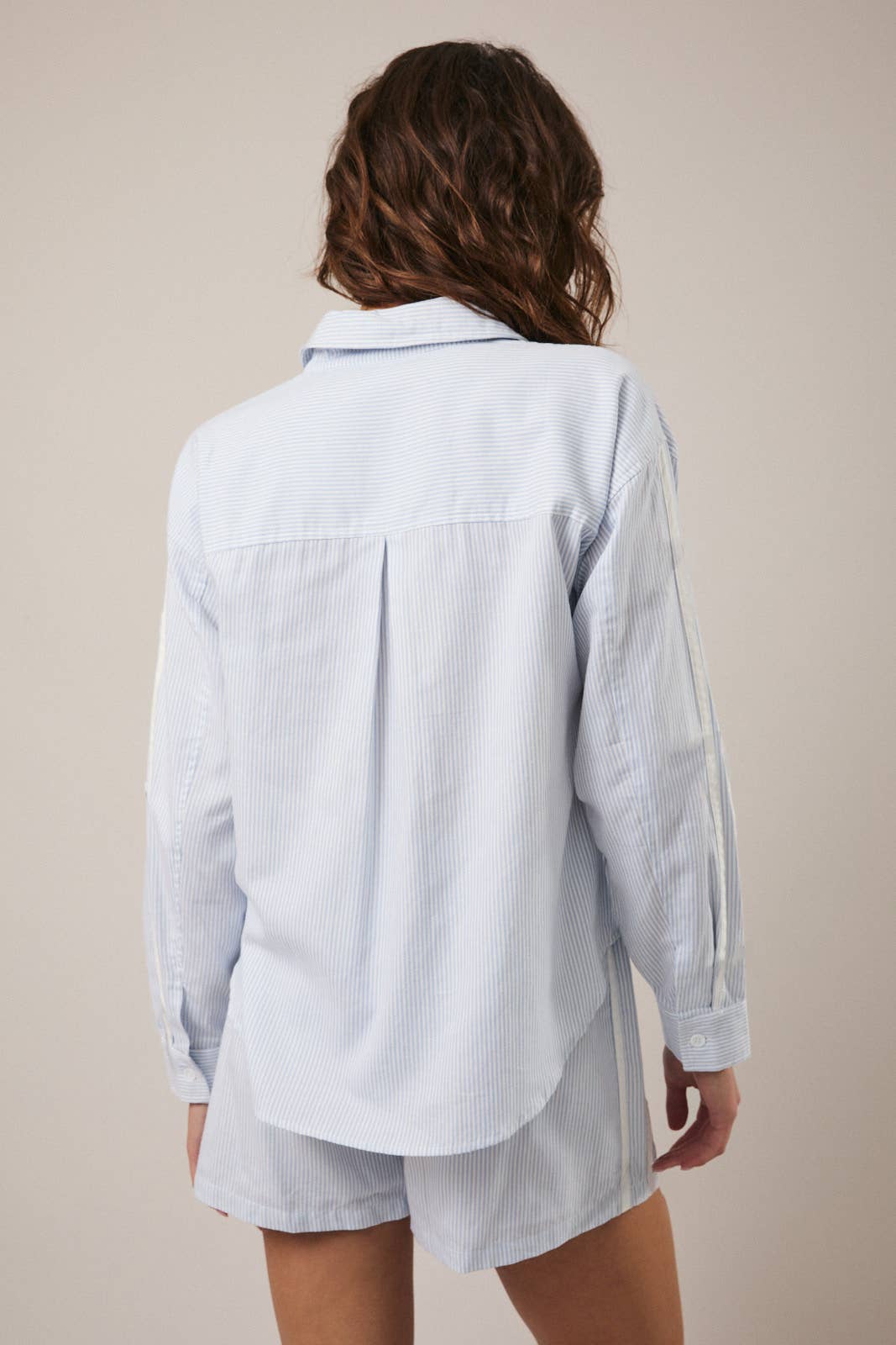 Blue and White Stripe Button Up Blouse - 142063