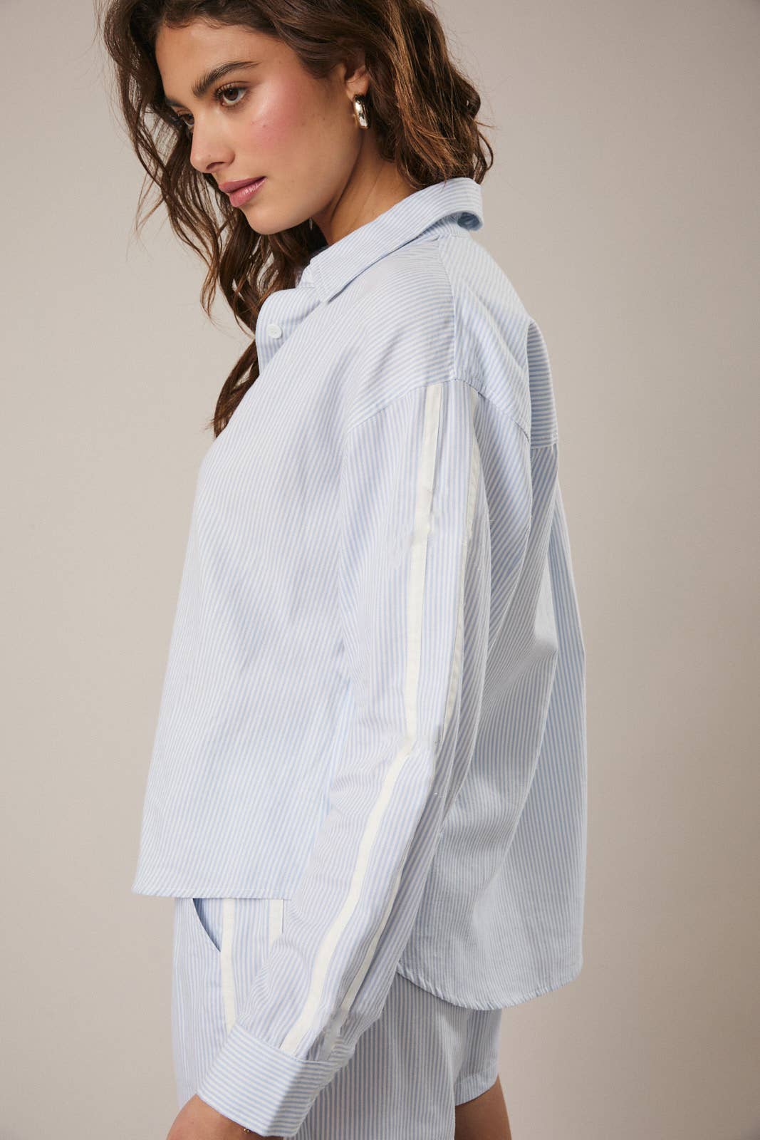 Blue and White Stripe Button Up Blouse - 142063
